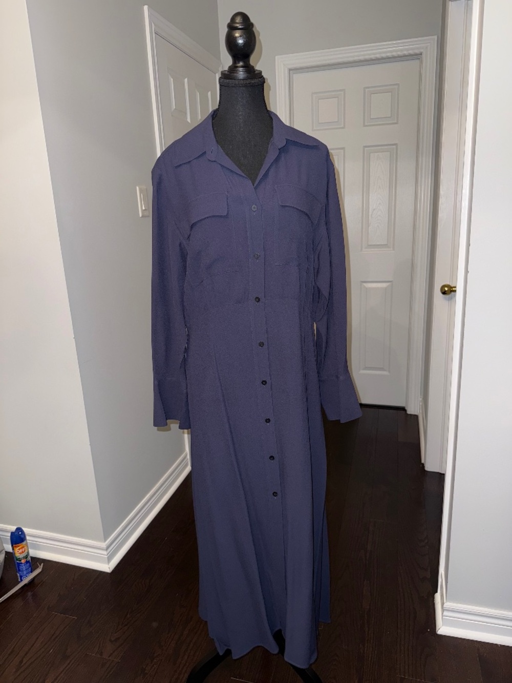 Massimo Dutti Navy Blue Button Front Maxi Shirt Dress Size 10